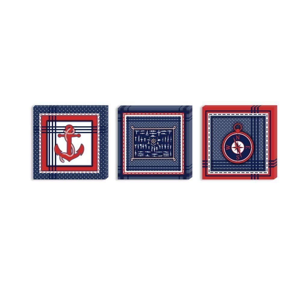 Conjunto Kit Com 3 Quadros Náuticos Decorativos Linha Náutica Marinheiro Mar 6