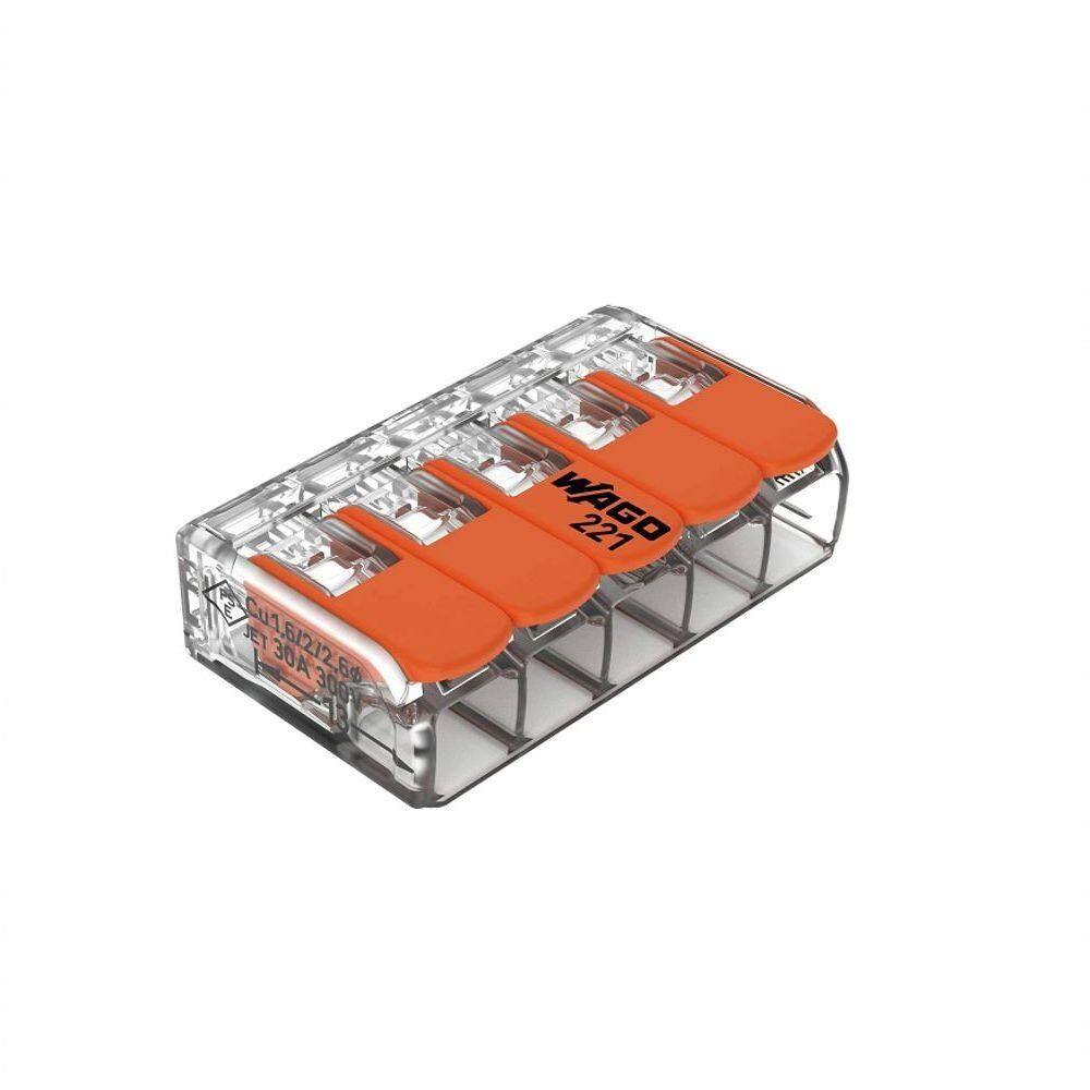 Conector Emenda Compacto Wago 221-615 - 5 Pólos Até 6mm²
