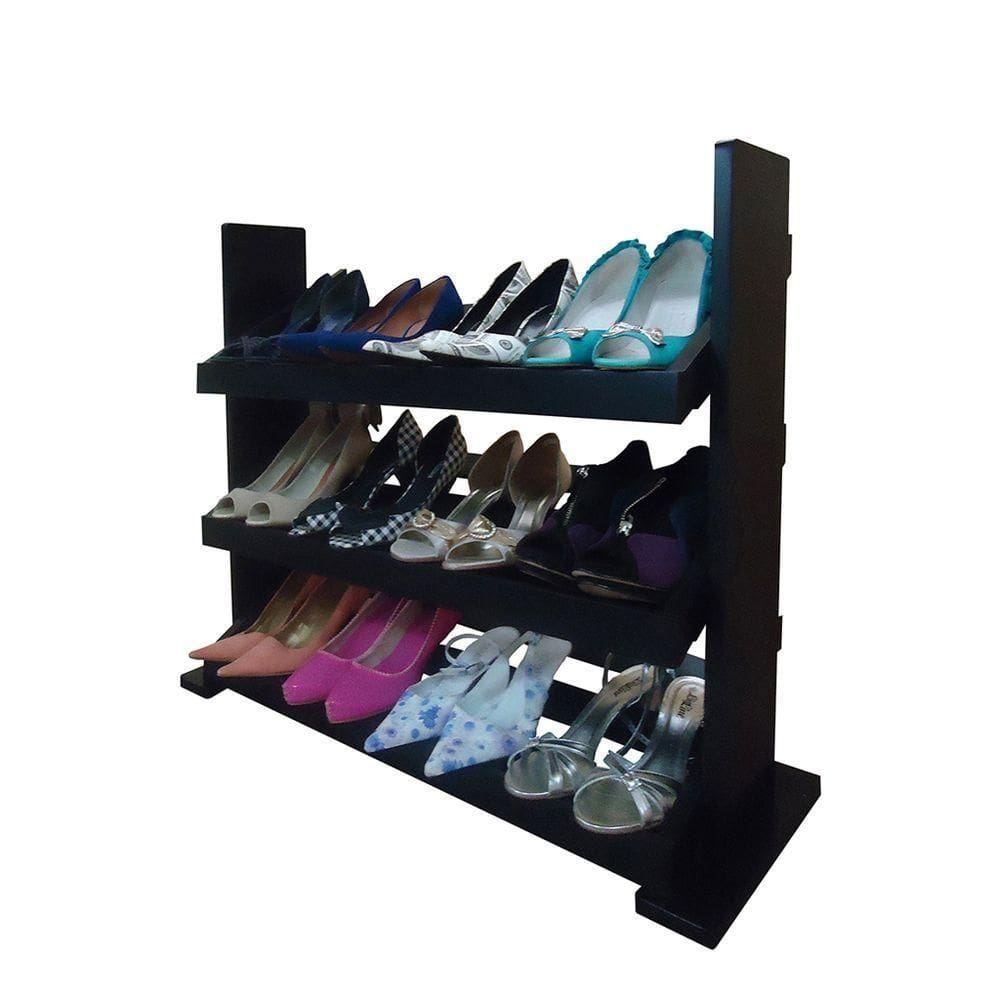 Sapateira De Piso Para Closets E Quartos 12 Pares Sapatos Preto Laca