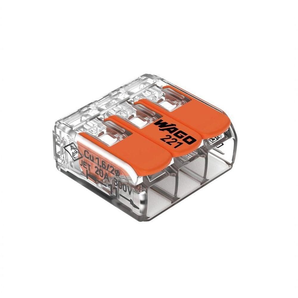 Conector Emenda Compacto Wago 221-413 - 3 Pólos Até 4mm²