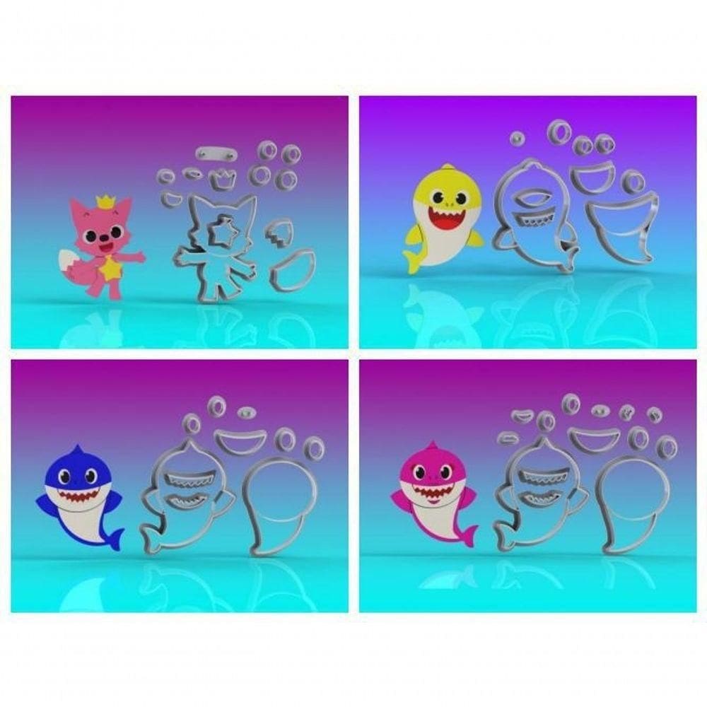 Cortador Kit Baby Shark Corpo 4 Personagens Tamanho 6cm