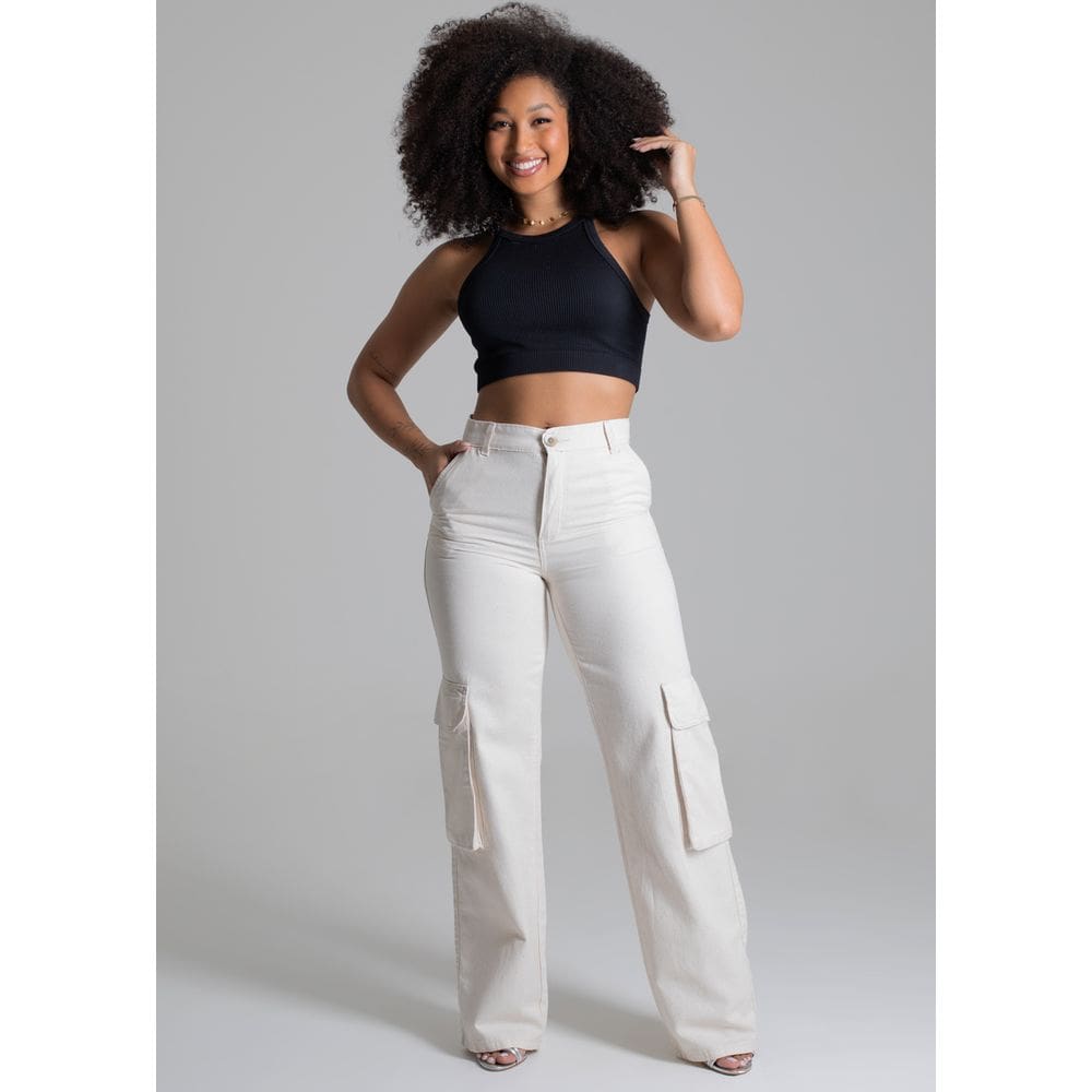 Calça Sarja Sawary Wide Leg Cargo - 278136