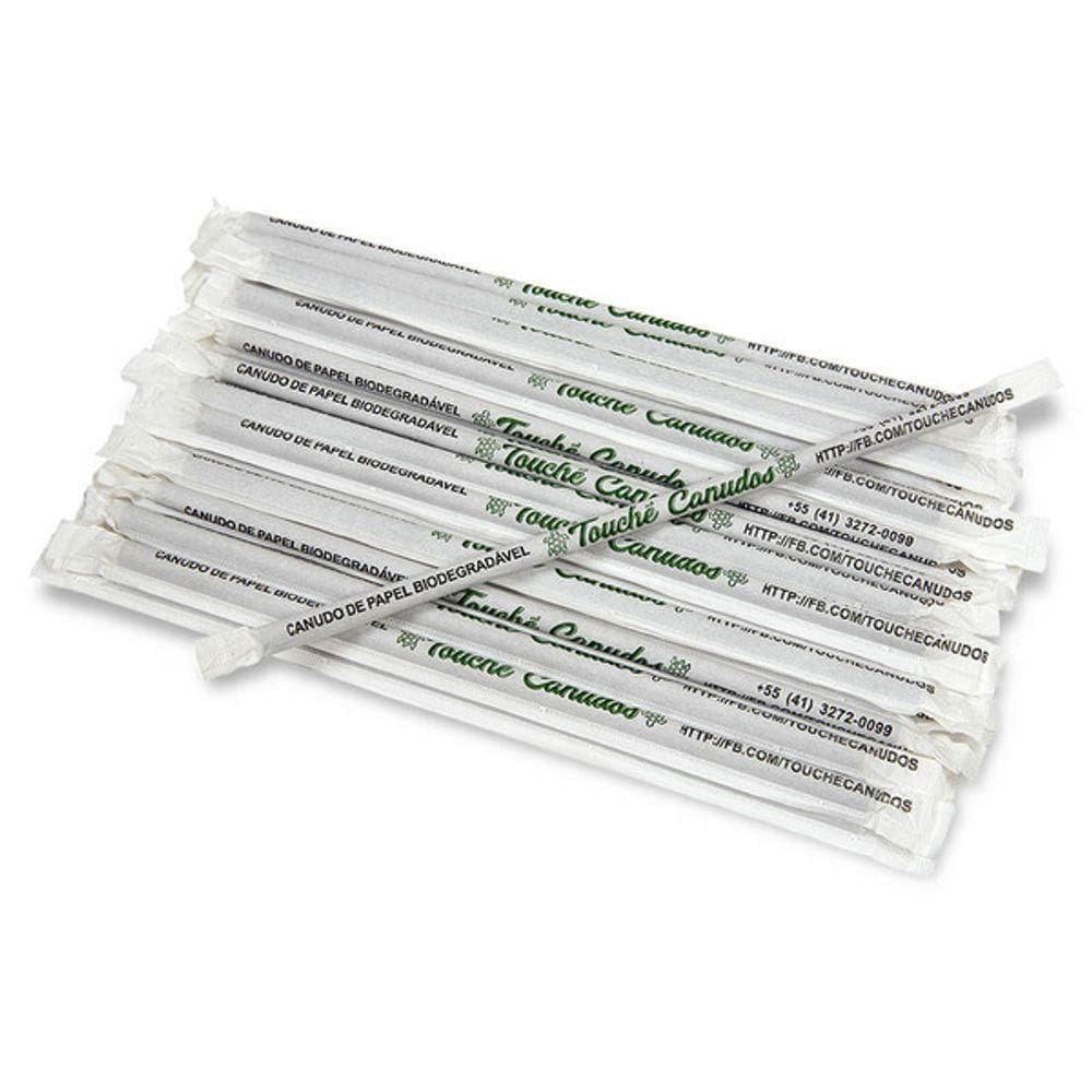 Canudos De Papel Biodegradáveis Embalados Individualmente Branco C/ 100