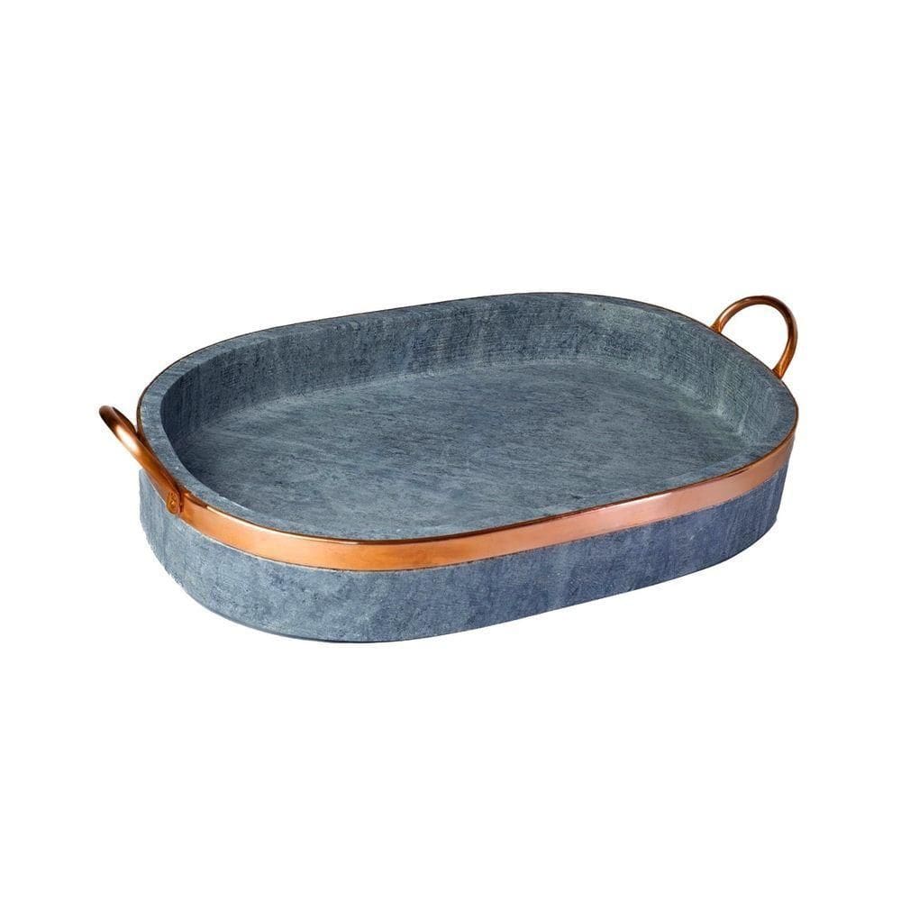 Travessa Oval Servir Porção Alça Cobre Pedra Sabão 32X20Cm
