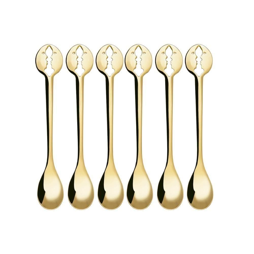 Conjunto De 6 Colheres Café Banhado Ouro 24kl Kiss Bugatti