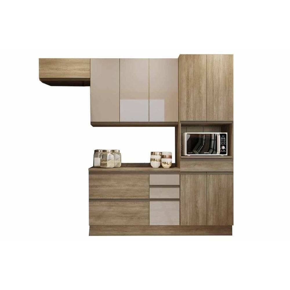 Kit De Cozinha 5 Peças Maxxi (2 Armários + 1 Balcão + 1 Paneleiro + 1 Complemento) C5p38 Nogal