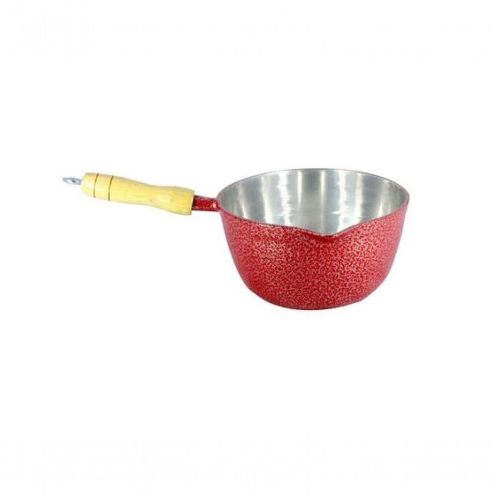 Caçarola Alumínio Craqueada Cabo Madeira 16Cm Vermelho