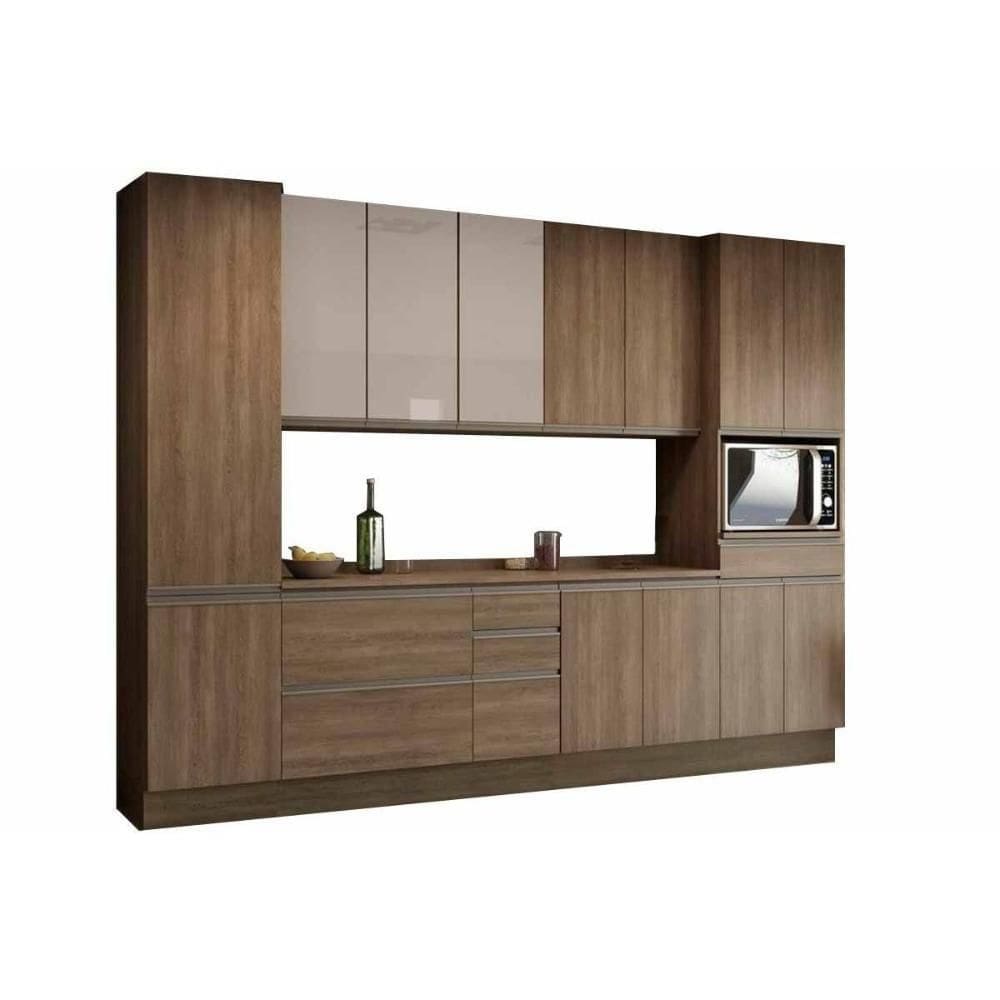 Kit De Cozinha Modulada 8pçs Maxxi 2 Armários 2 Balcões 2 Paneleiros 2 compl. C8P24 Nogal Kappesberg