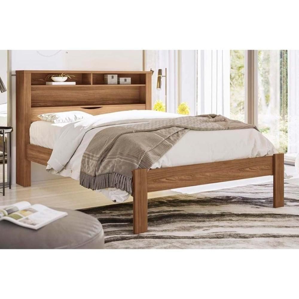Cama De Casal Invicta Com Baú + 2 Nichos Jatoba - Santos Andirá