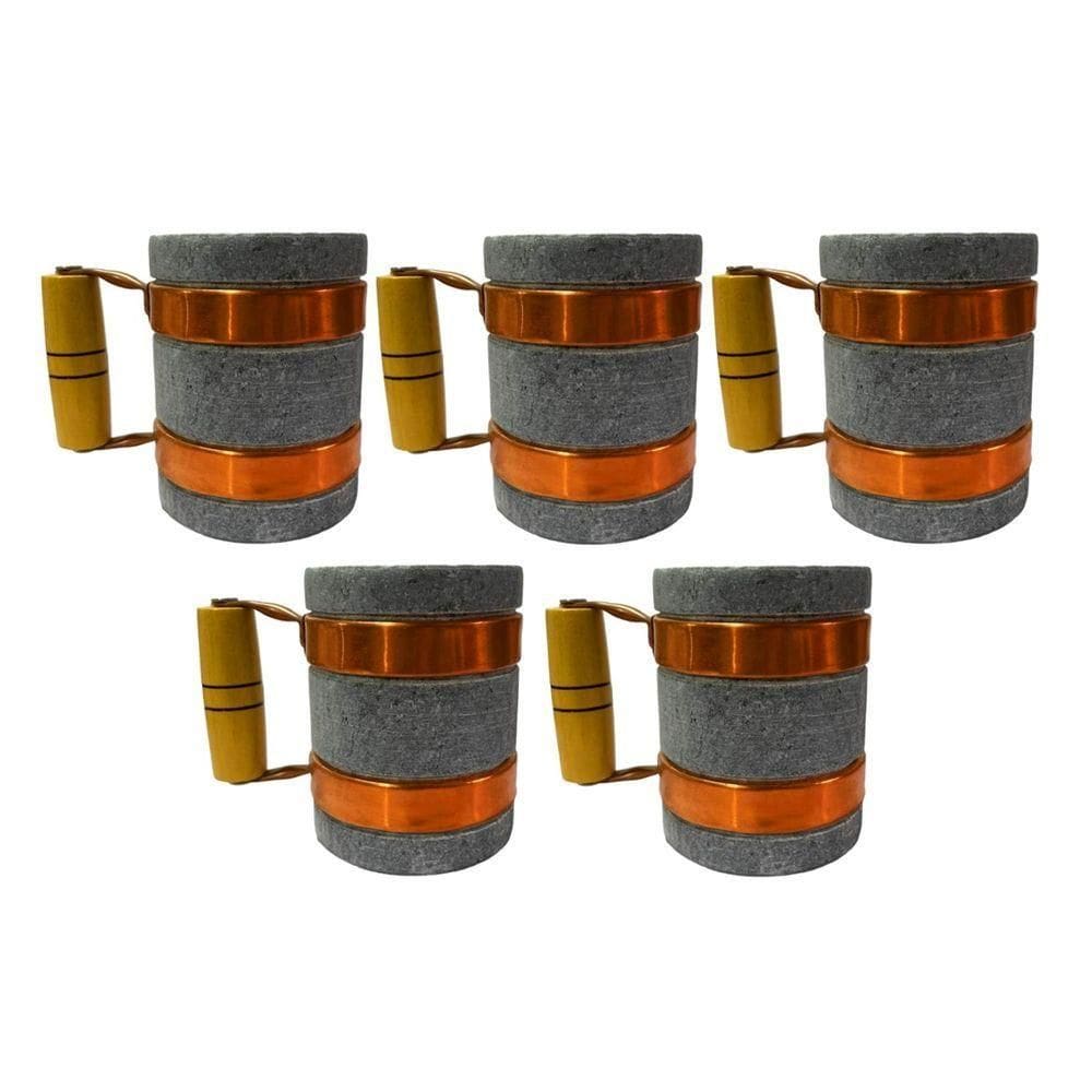 Kit 5 Canecas Alça De Cobre Pedra Sabão Chopp Cerveja 350Ml