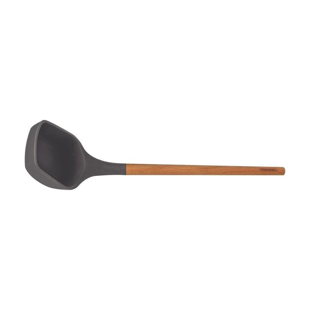 Concha Tramontina Live Em Silicone Cinza Com Cabo De Madeira Tramontina