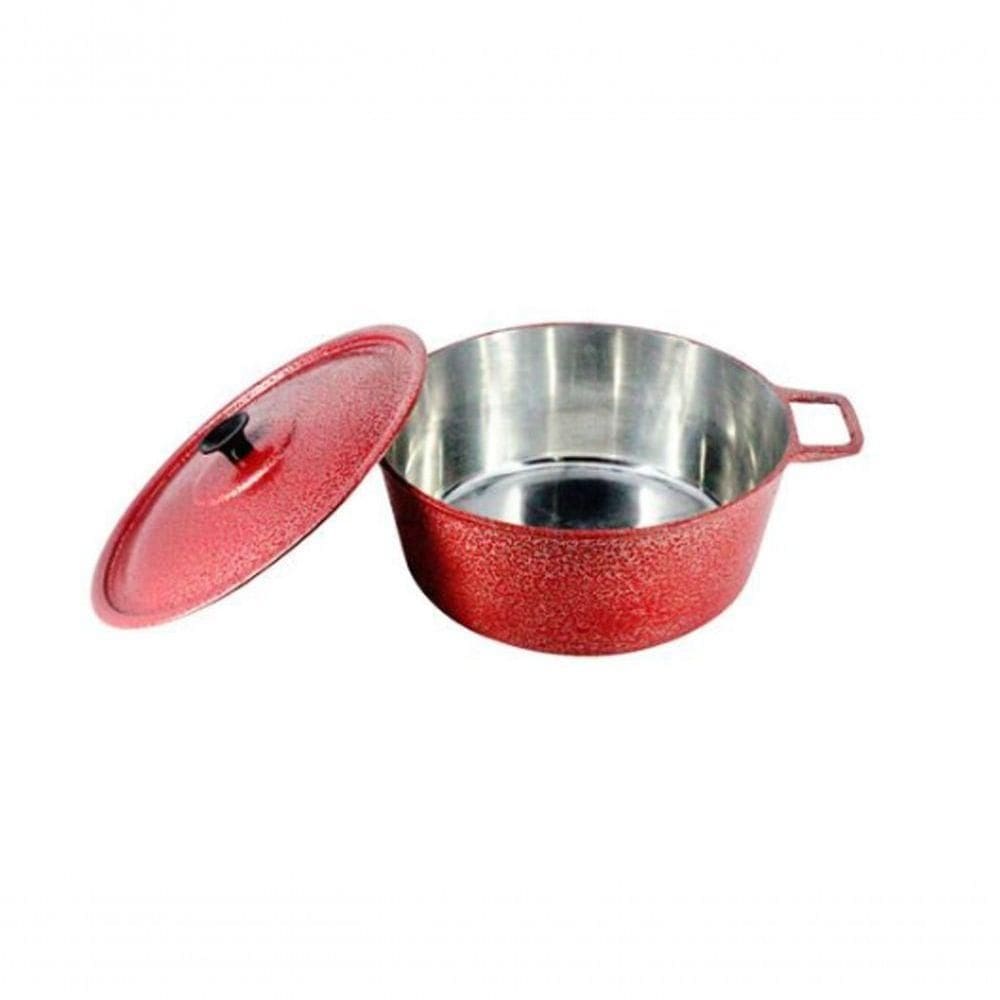 Caçarola Craqueada Alça Alumínio E Tampa 38Cm Vermelho