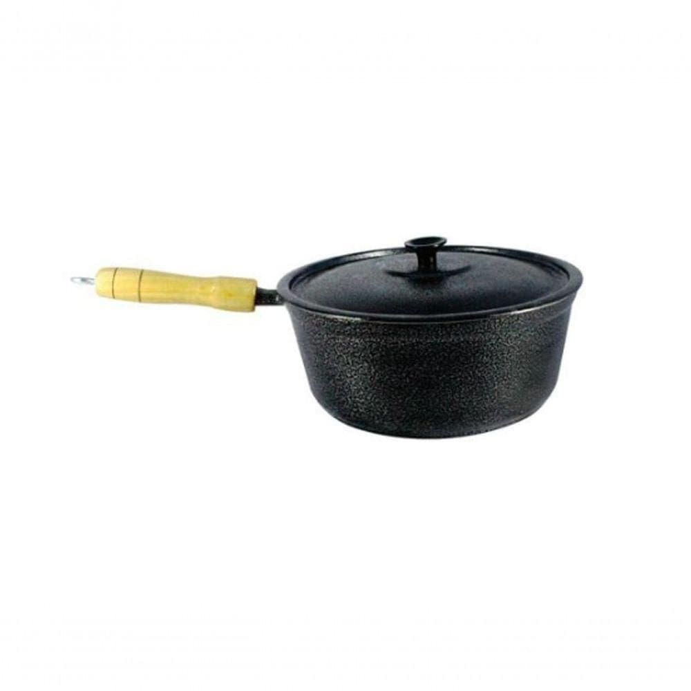 Caçarola De Alumínio Craqueada Cabo De Madeira 14Cm Preto