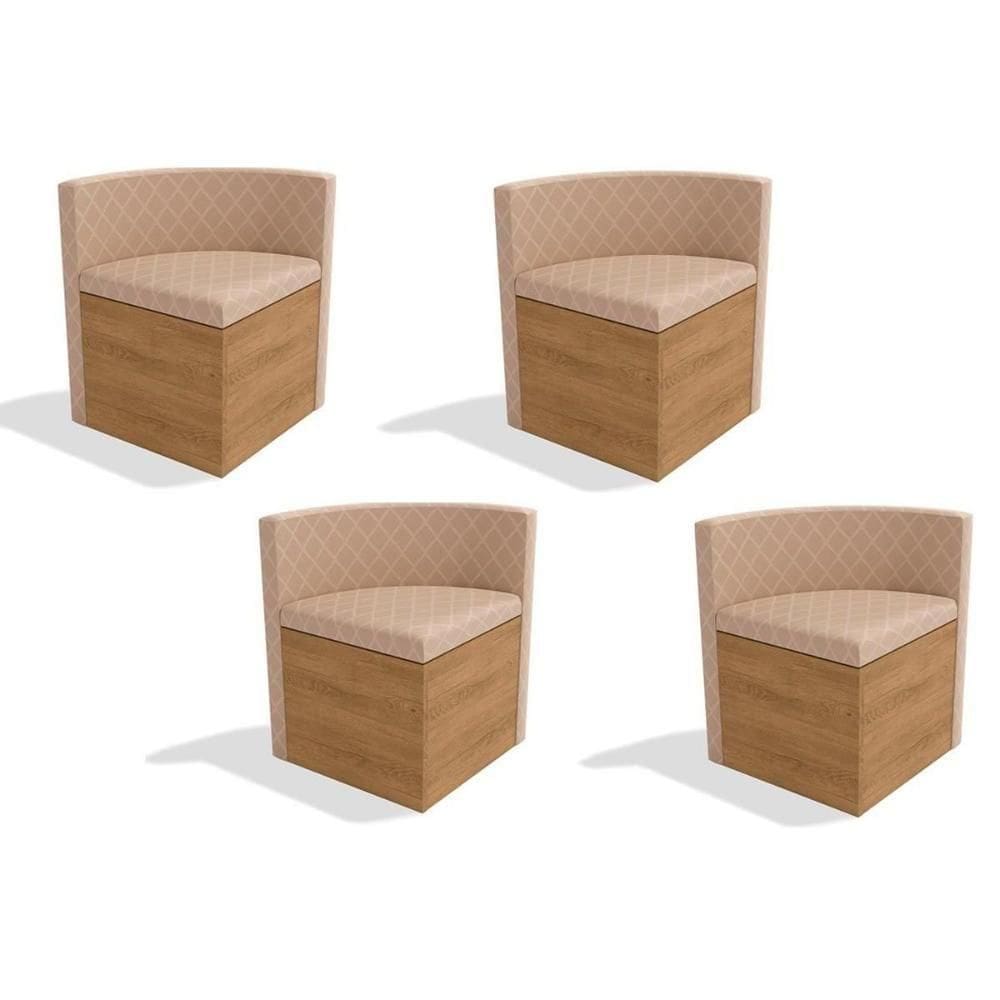 Cadeira Sala de Jantar 4Cad800 Kit 4 Un Freijó Suede Bege Geométrico