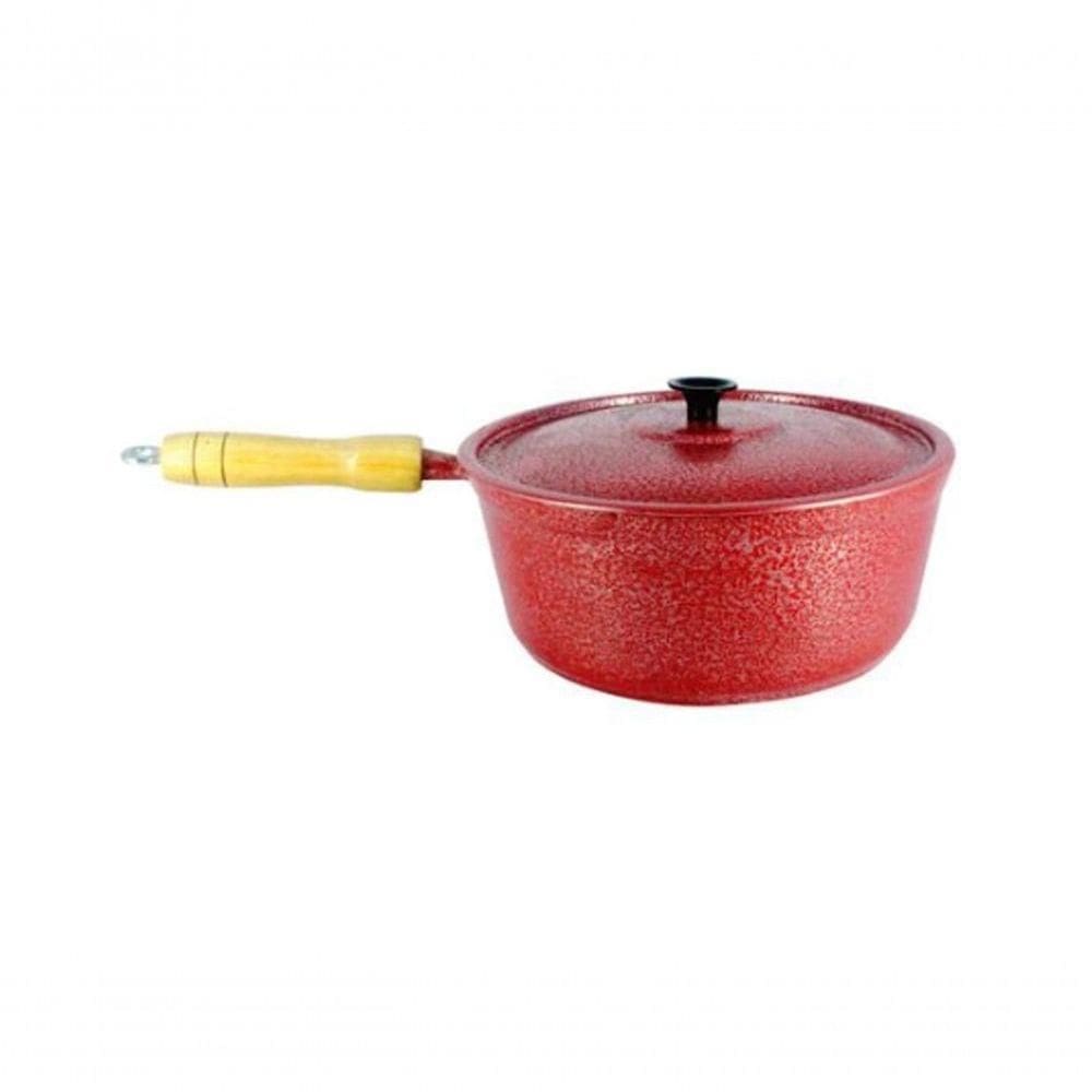 Caçarola De Alumínio Craqueada Cabo De Madeira 18Cm Vermelho
