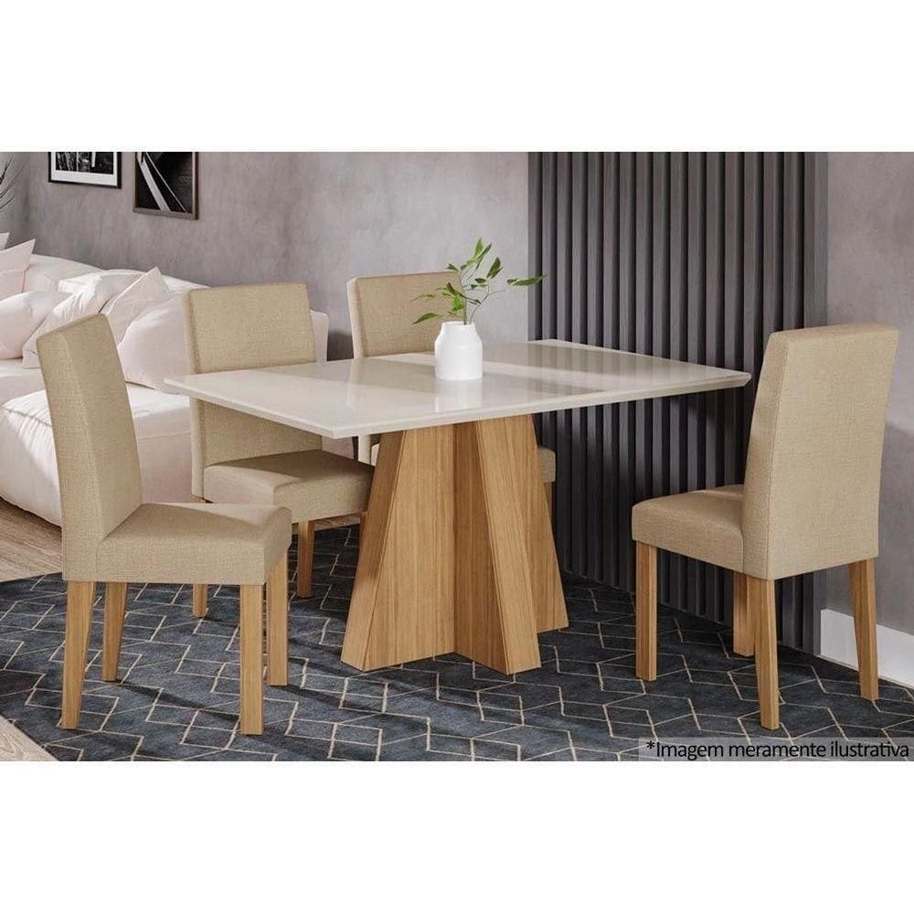 Sala de Jantar Completa Patricia C/ Tampo 130cm + 4 Cadeiras Maia Nature Gengibre