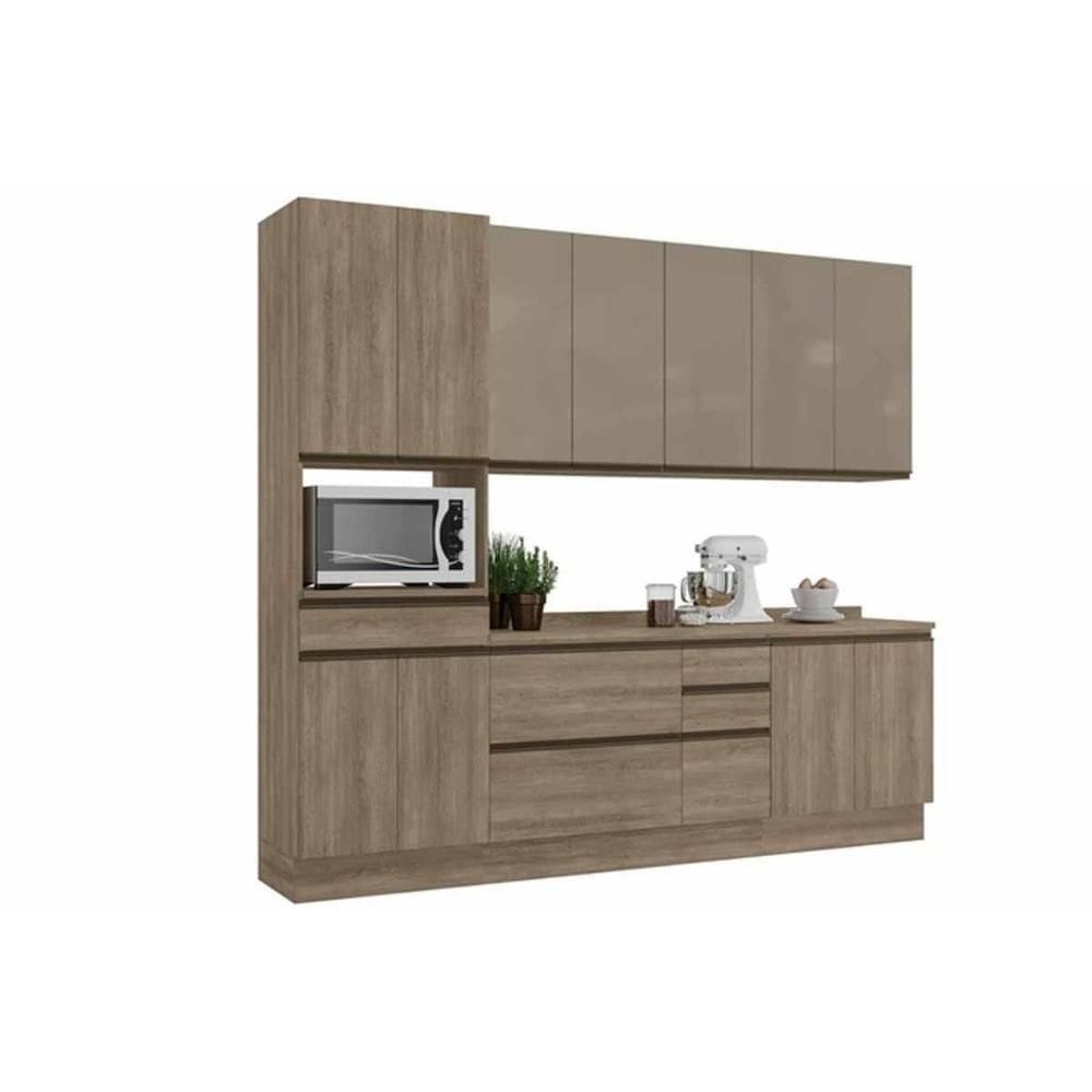 Kit De Cozinha Modulada 7pçs Maxxi 2 Armários 2 Balcões 1 Paneleiro 2 compl. C7P13 Nogal Kappesberg
