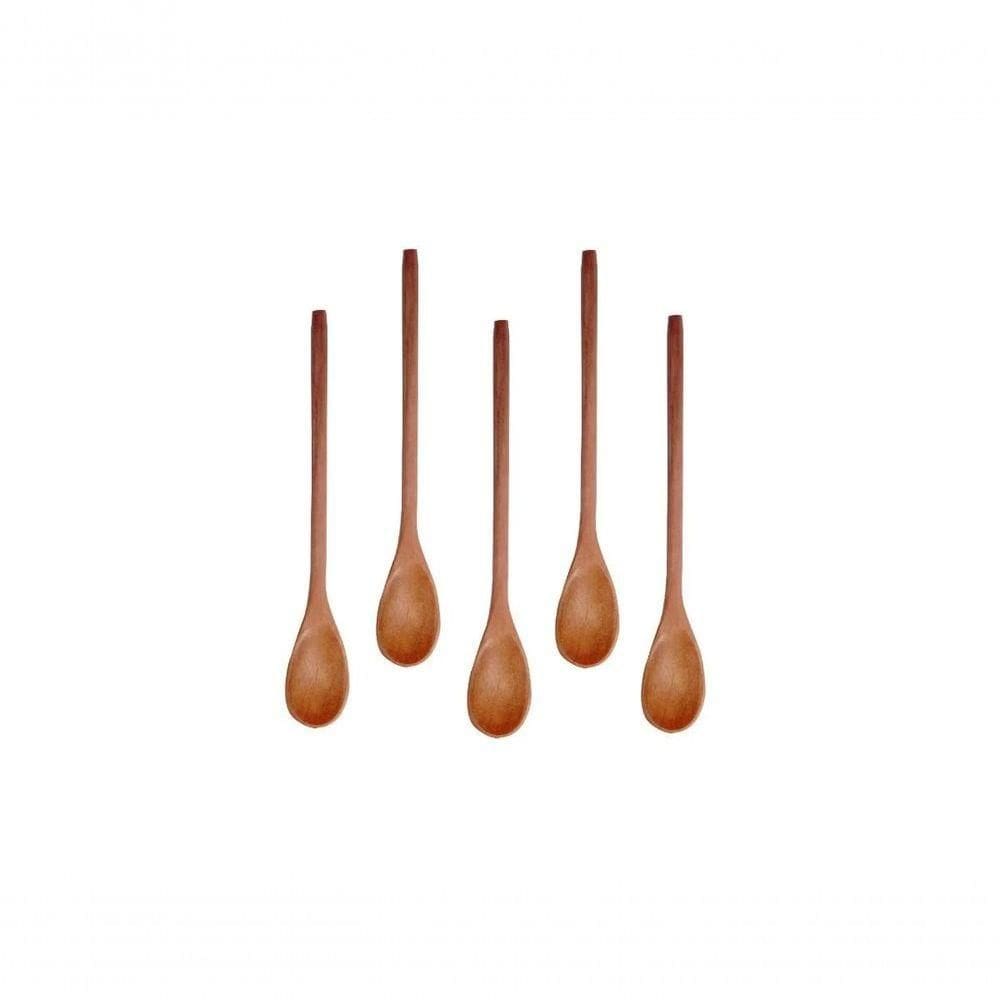 Kit 5 Peças Colher De Pau Madeira Modelos Mingau 27 Cm