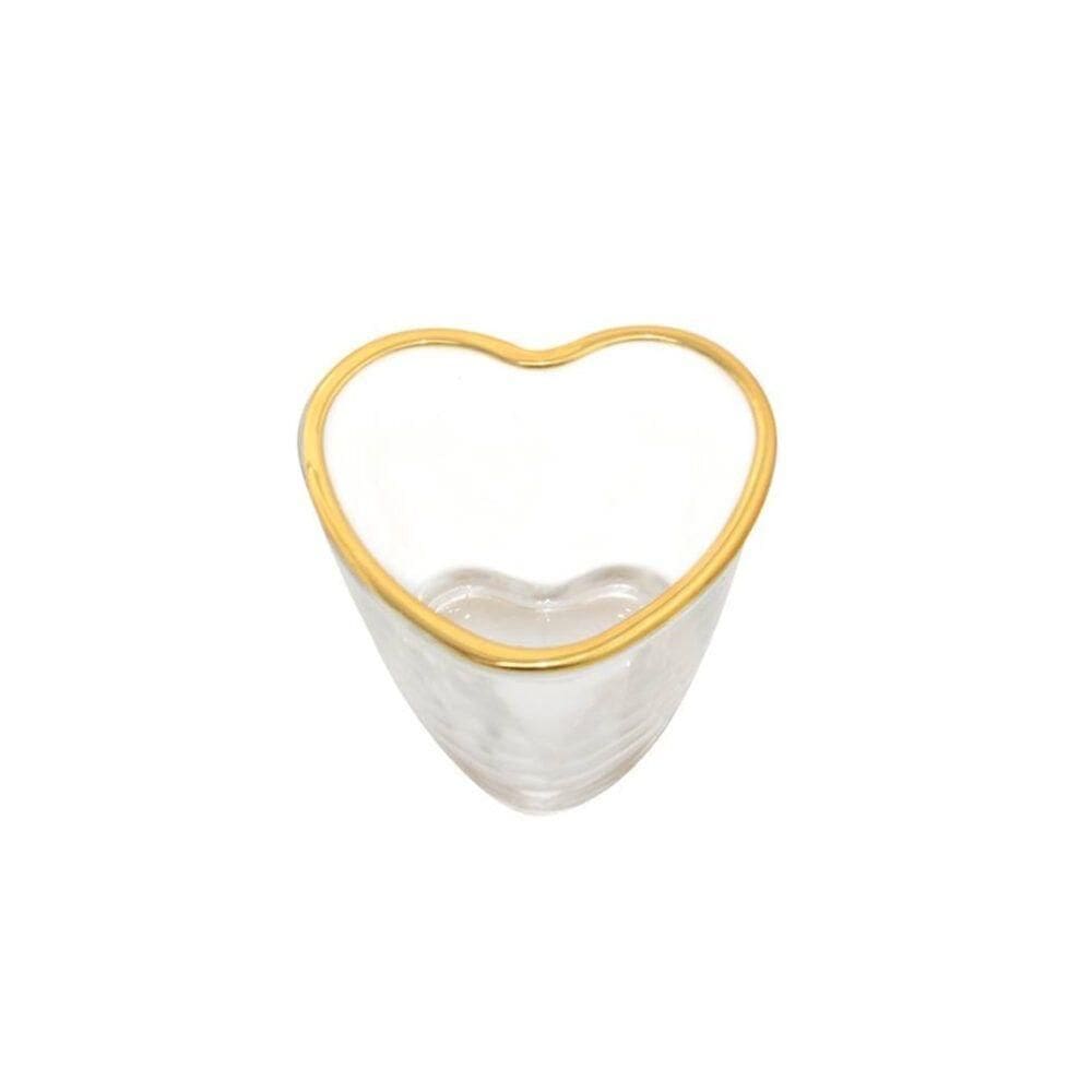 Kit 6 Copo De Shot Coração Vidro Com Borda Dourada 50ml Lyor