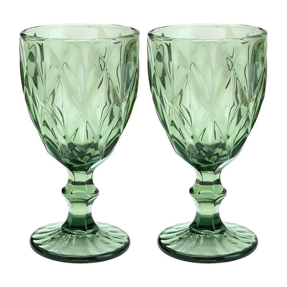 Jogo 2 Taças De Vidro Diamond Diamante Verde 300ml água Class Home