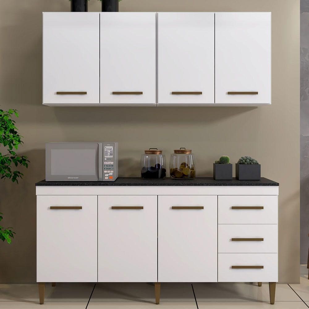 Cozinha Completa 7 Portas 3 Gavetas Atenas Kaiki Móveis Branco