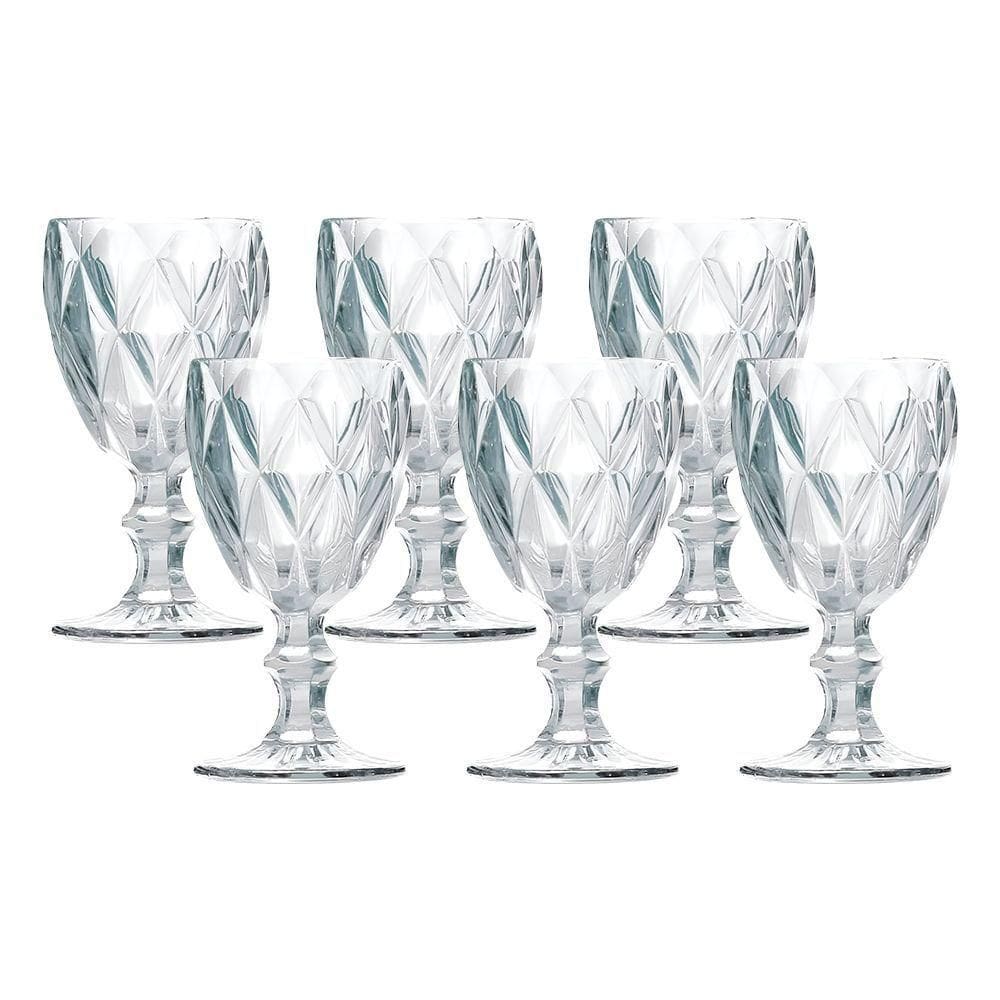 Jogo 6 Taças De Vidro Diamond Diamante Transparente 300ml água Class Home