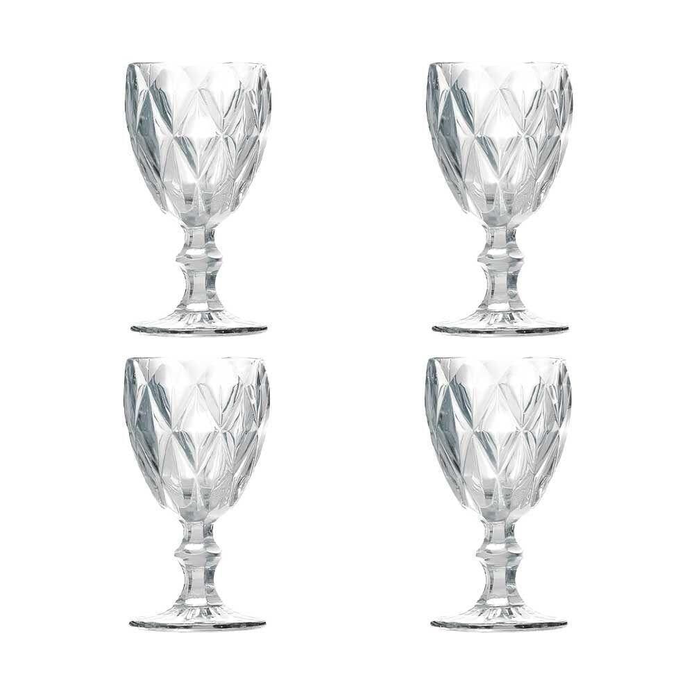 Kit 4 Taças De Vidro Para água Diamante Transparente Emcasatem 340ml