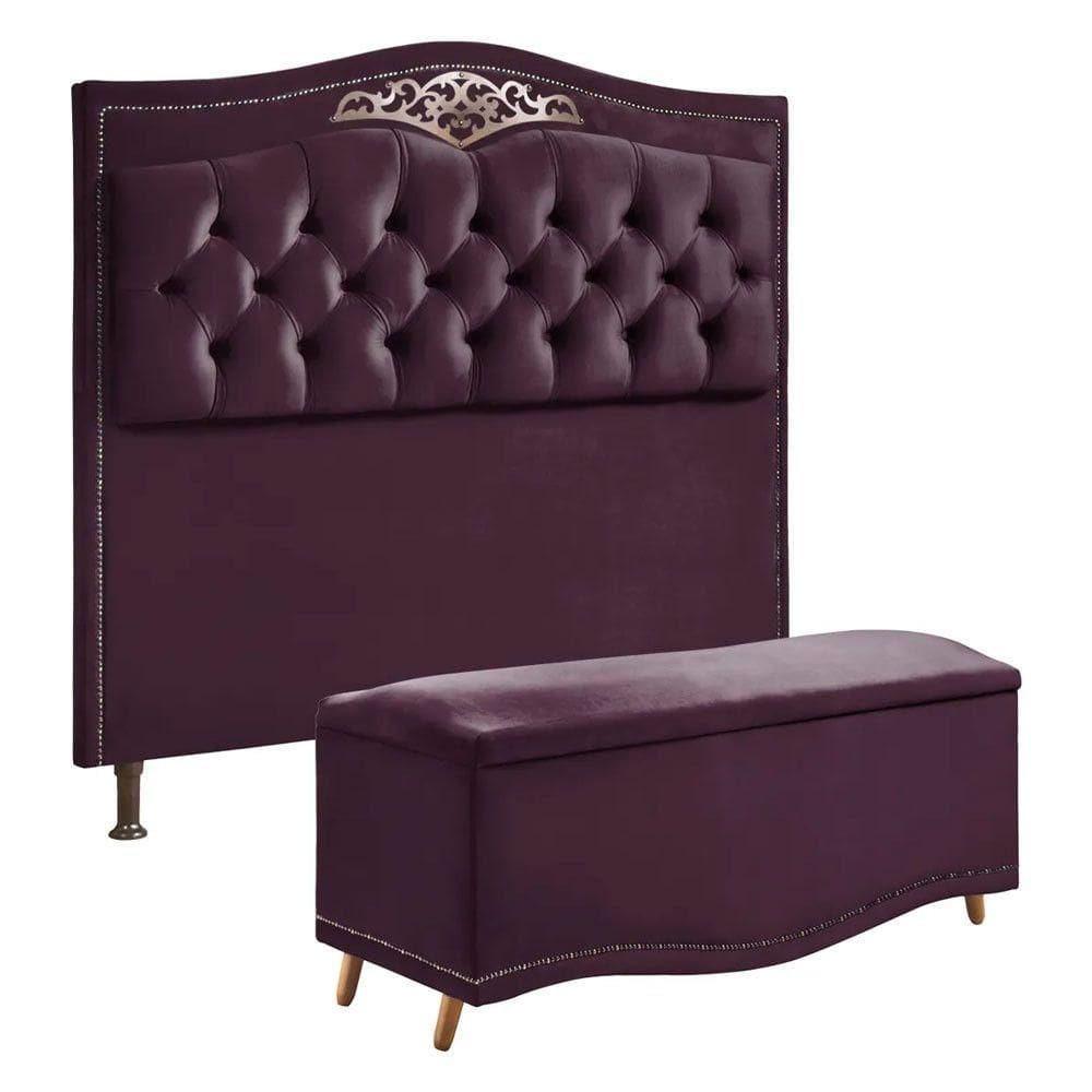 Conjunto Cabeceira E Calçadeira Holanda 195 Cm Luxor Roxo Speciale Home Roxo
