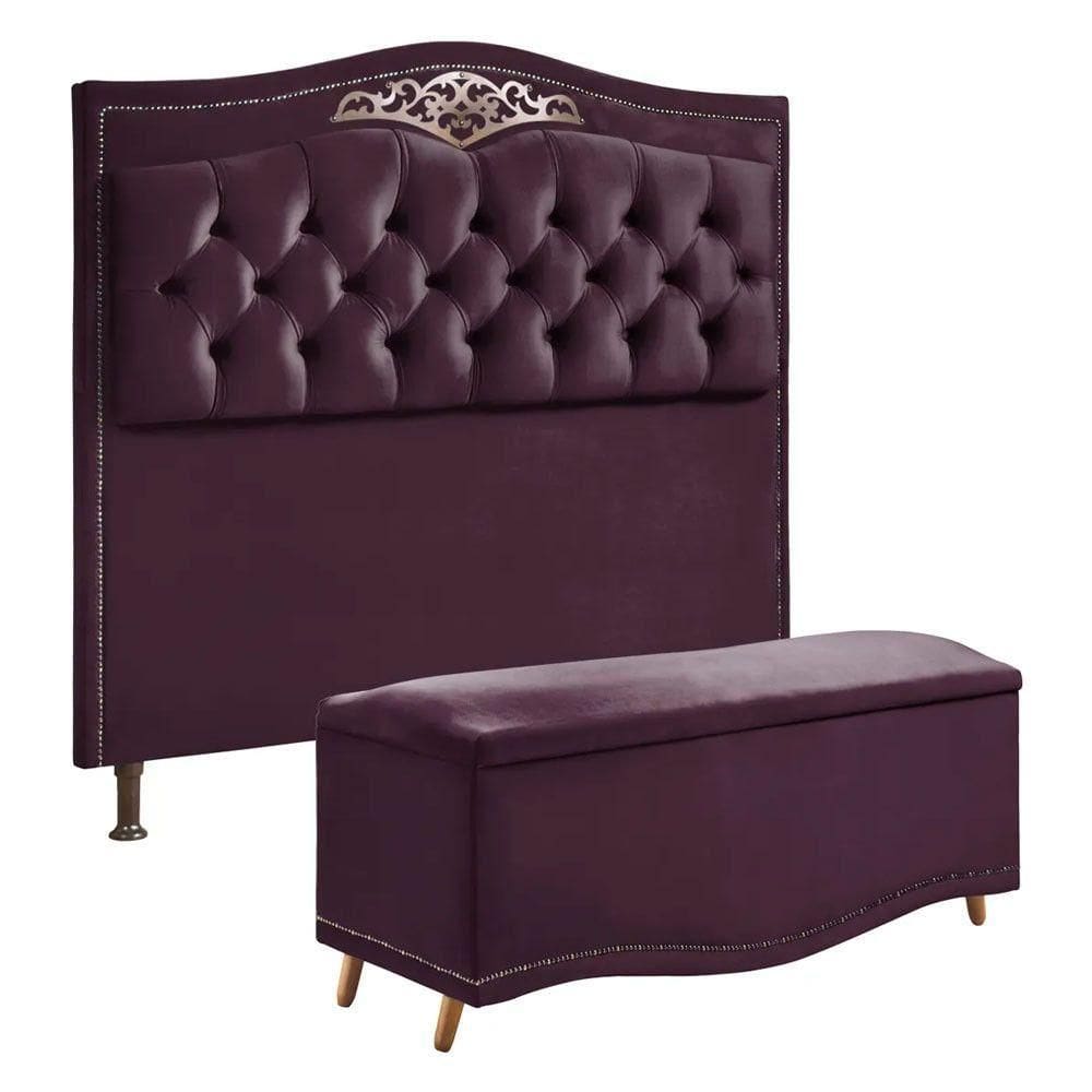 Conjunto Cabeceira E Calçadeira Holanda 140 Cm Luxor Roxo Speciale Home Roxo