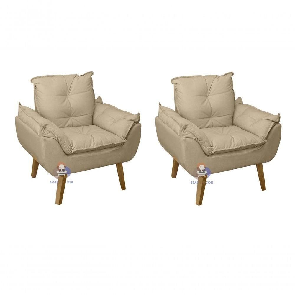 02 Poltrona Opala Bege Linho Su Decor