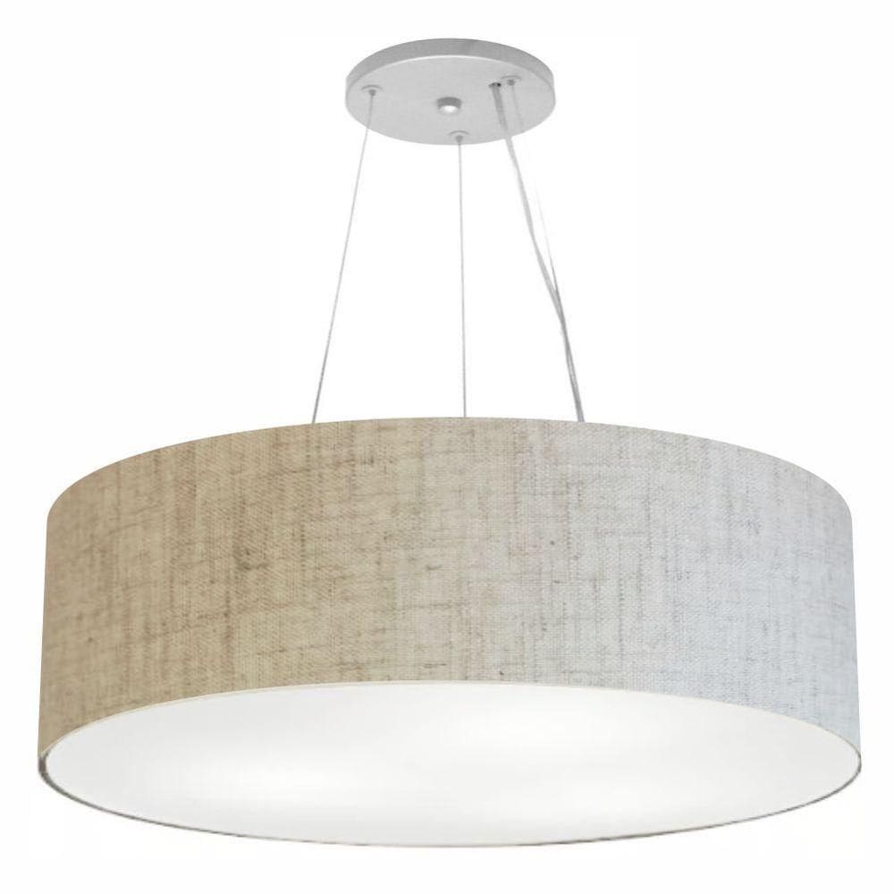 Lustre Pendente Cilíndrico Cúpula Em Tecido 100X30Cm Rustico Bege Bivolt