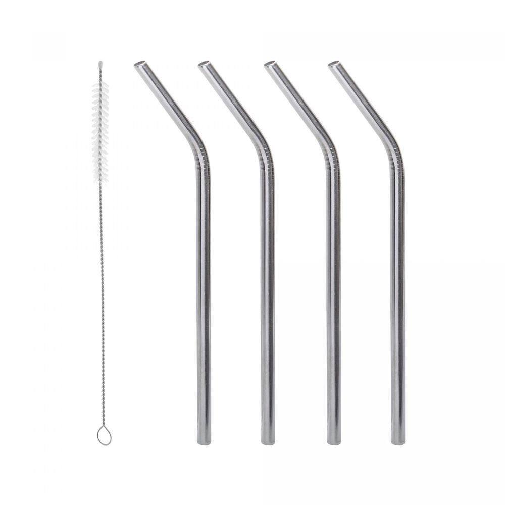 Conjunto 4 Canudos Aço Inox Reutilizáveis Com Escova Para Limpeza Lyor 21,5cm