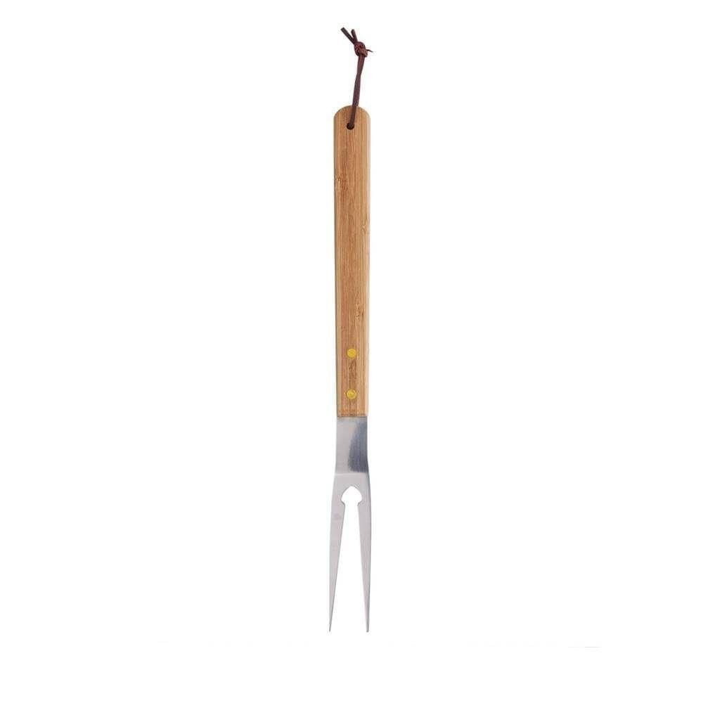 Garfo Para Churrasco Aço Inox E Cabo Bambu 38 Cm Lyor