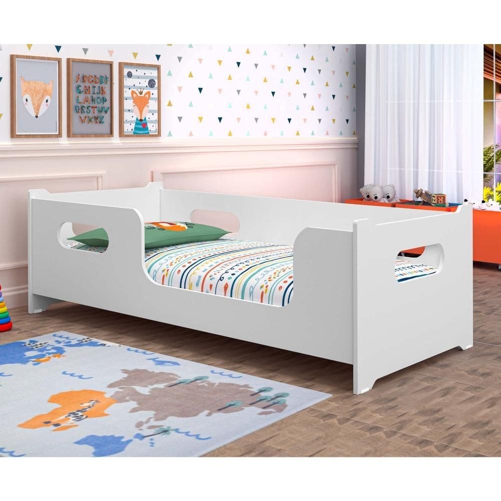 Mini Cama Infantil com Guarda Pequenina Branco