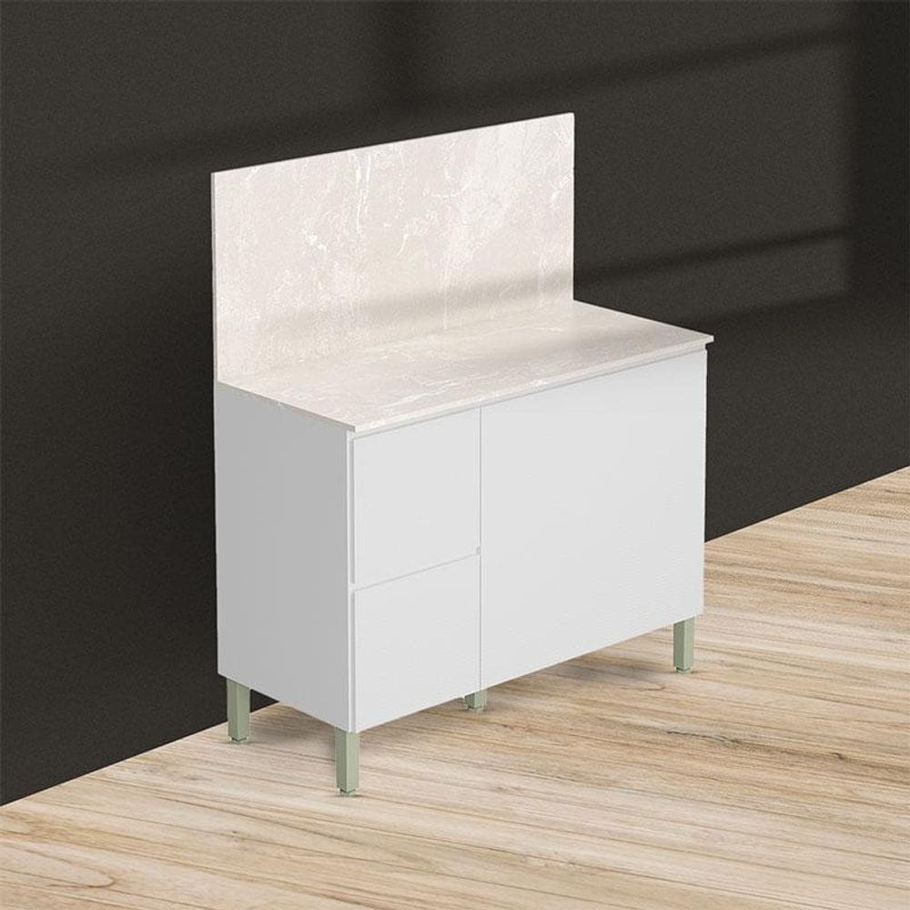 Balcão para Cozinha Ambiente Art Branco Ártico com Tampo Painel 120cm Travertino – Kits Paraná