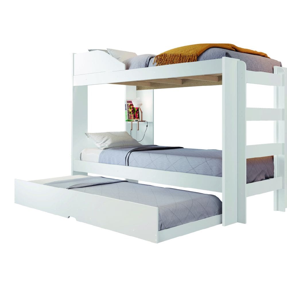 Beliche Solteiro Com Cama Auxiliar Malta Para Colchão até 0,88m Branco Conquista Móveis