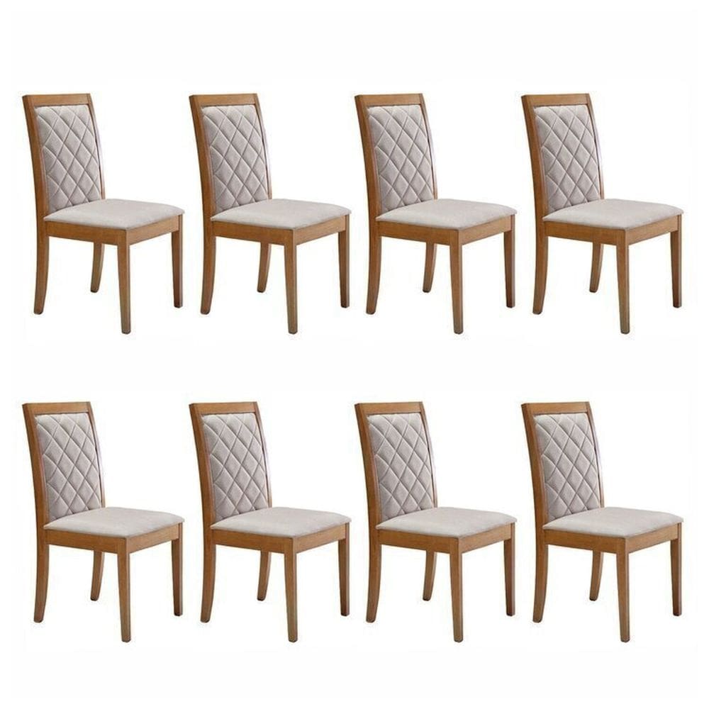 Conjunto 8 Cadeiras Estofadas Berlim Espresso Móveis Cinamomo/Bege