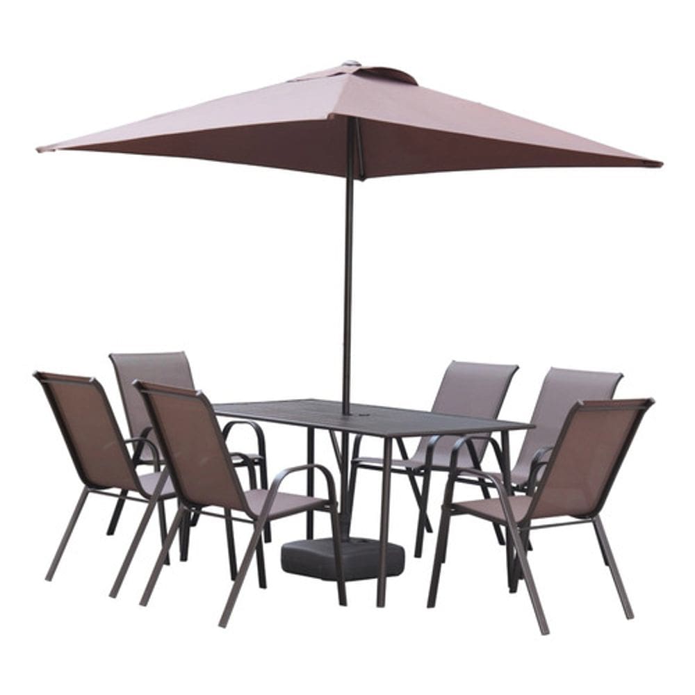 Conjunto Jardim Marrom 9 Peças Mesa Cadeira Ombrelone Base