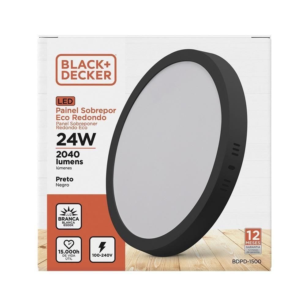 Painel Led Eco Redondo Preto 100-240v 24w 6500k Black+decker
