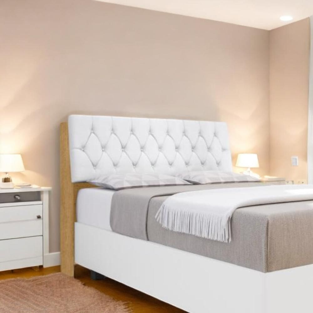 Cabeceira Estofada Ísis Solteiro Naturalle com Capitonê Branco