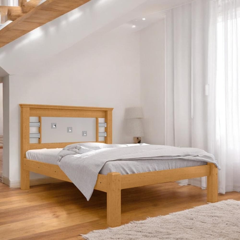 Cama Casal com Cabeceira Flex Lavínia Naturalle e Off White