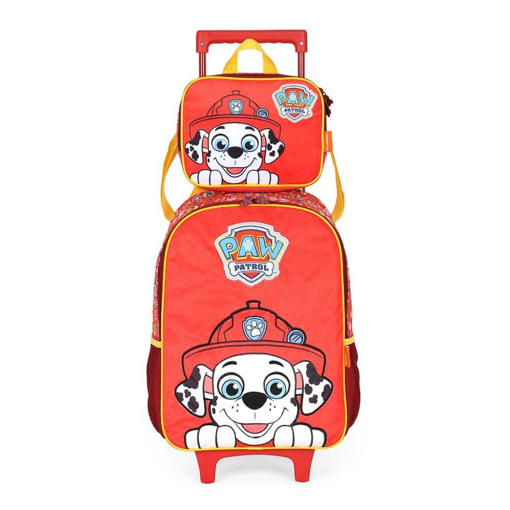 Kit Mochila Rodinhas e Lancheira Luxcel Patrulha Canina Vermelho