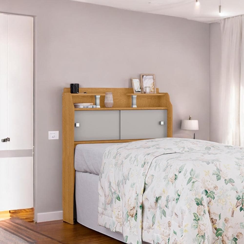 Cabeceira Solteiro com Portas Elisa Naturalle e Off White
