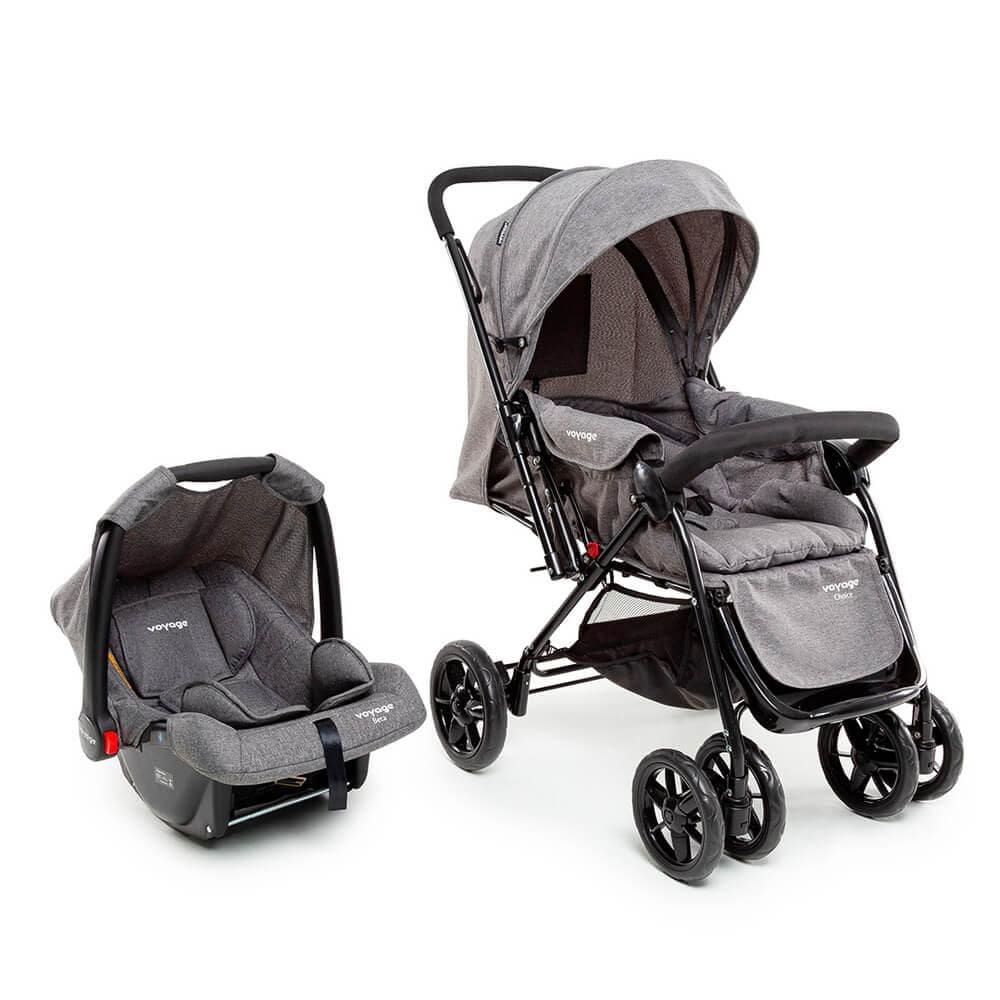 Carrinho com Bebê Conforto Travel System Choice Voyage Cinza Melange