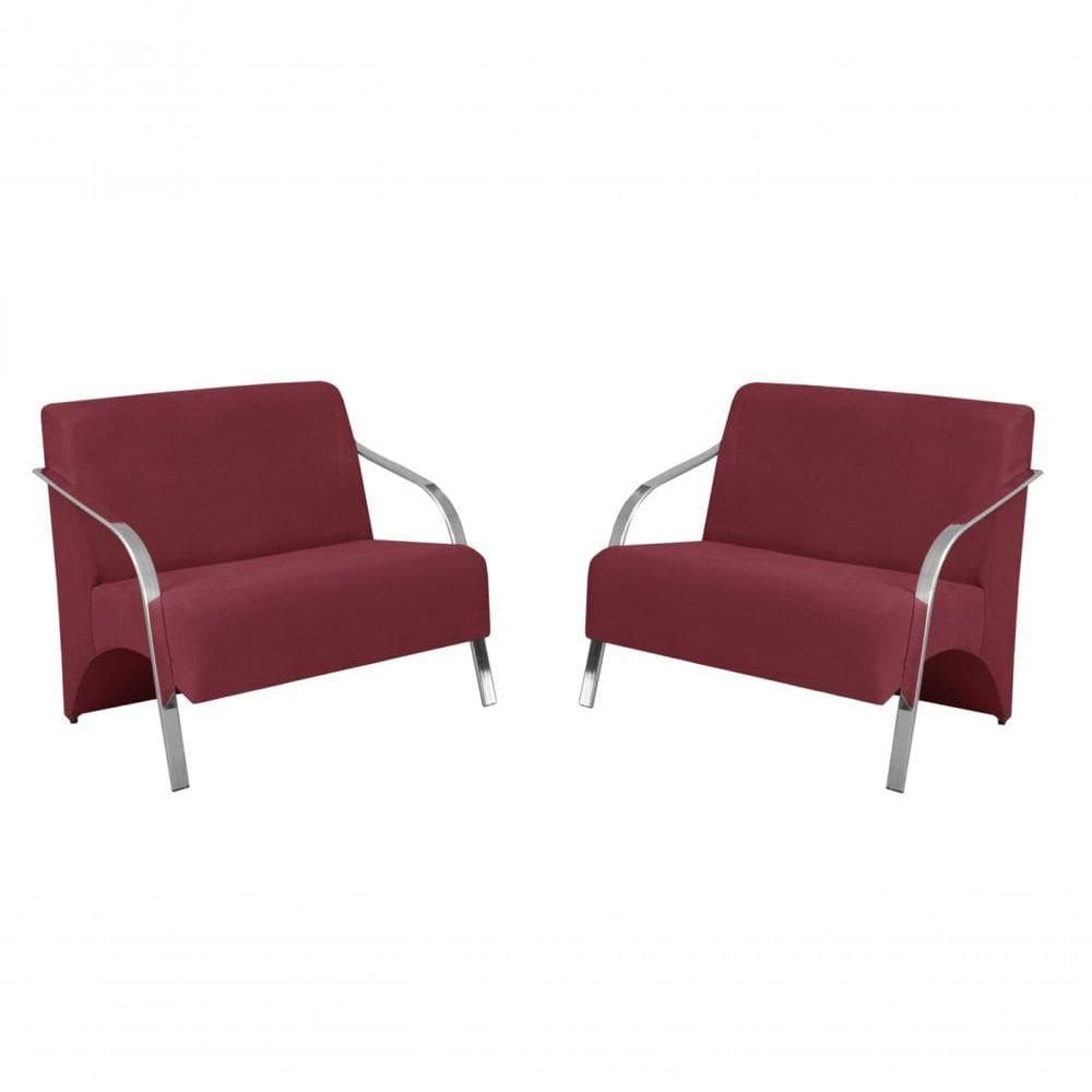 Kit 2 Poltronas 2 Lugares Vênus Braço Alumínio Suede