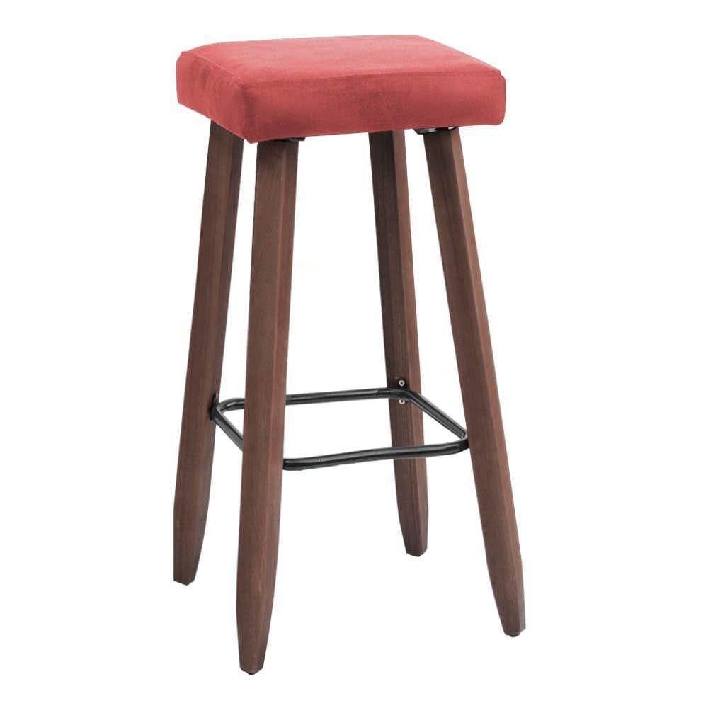 Banqueta Decorativa Alta Kiara Estofada Com Pés Em Madeira