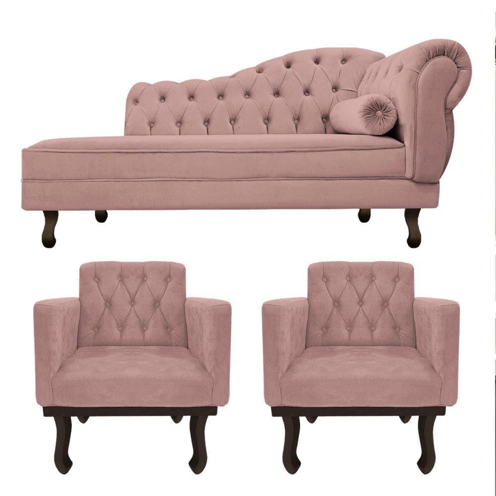 Kit Diva Recamier Diana 185Cm Lado Esquerdo E 02 Poltronas Classic Linho - Amarena Móveis