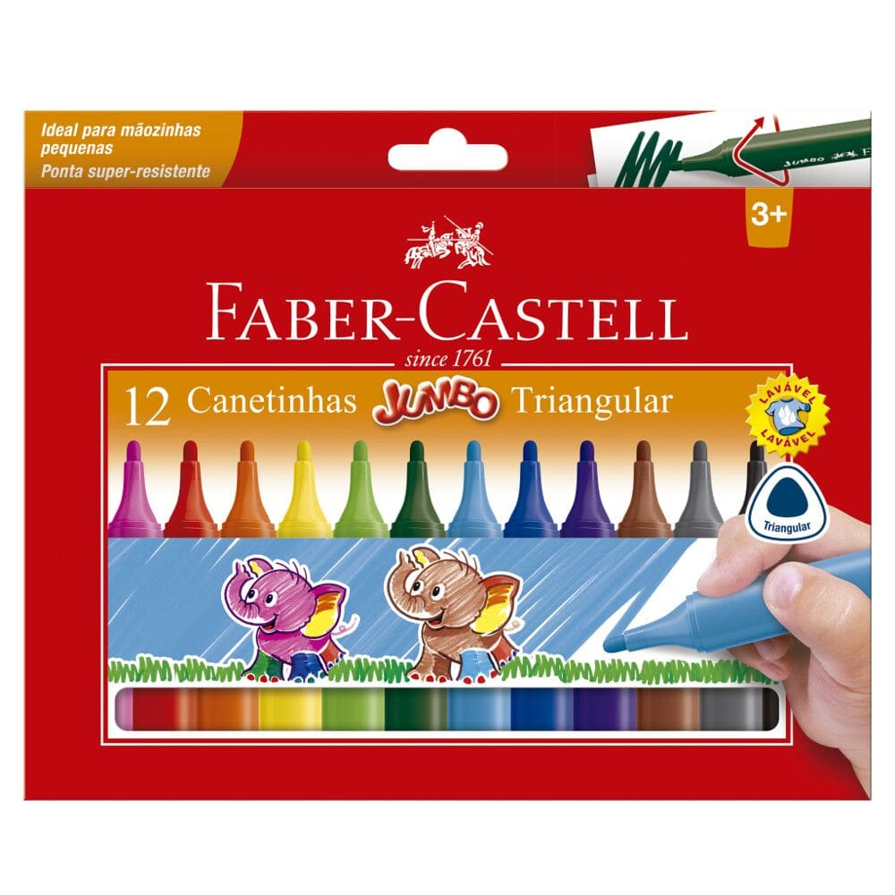 Canetinha Hidrográfica JUMBO Triang 12Cores - Faber Castell