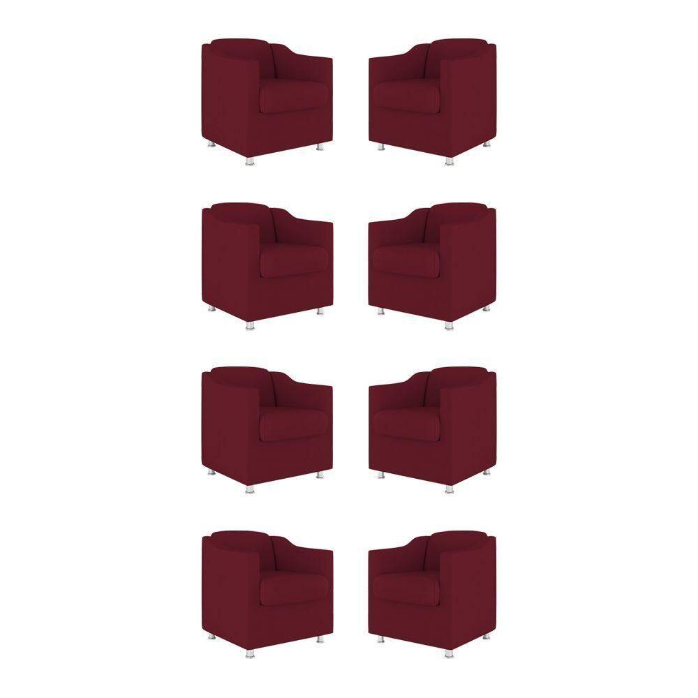 Kit 08 Cadeiras Poltronas Decorativas Sala De Espera Clinica Tecido Cor:marsala
