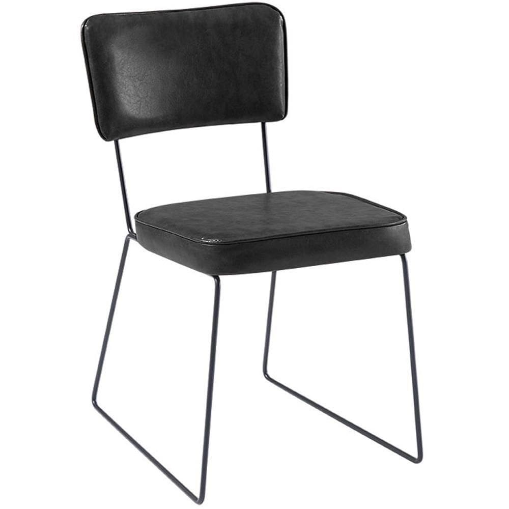 Cadeira Estofada Base Em Aço F53 Corano Preto Preto